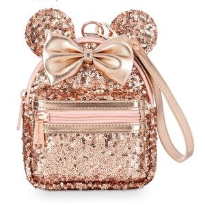 DISNEY LOUNGEFLY Rose Gold Sequin Mini Backpack Wristlet NEW With Tags FAST SHIP